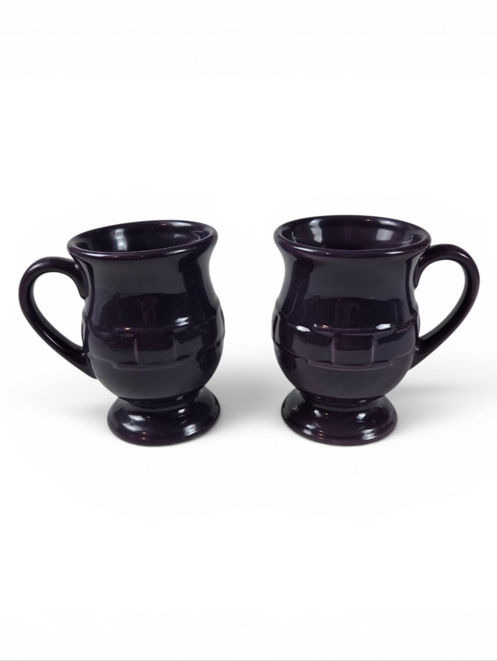 Longaberger Pottery Woven Traditions Eggplant Footed Mugs Set of 2